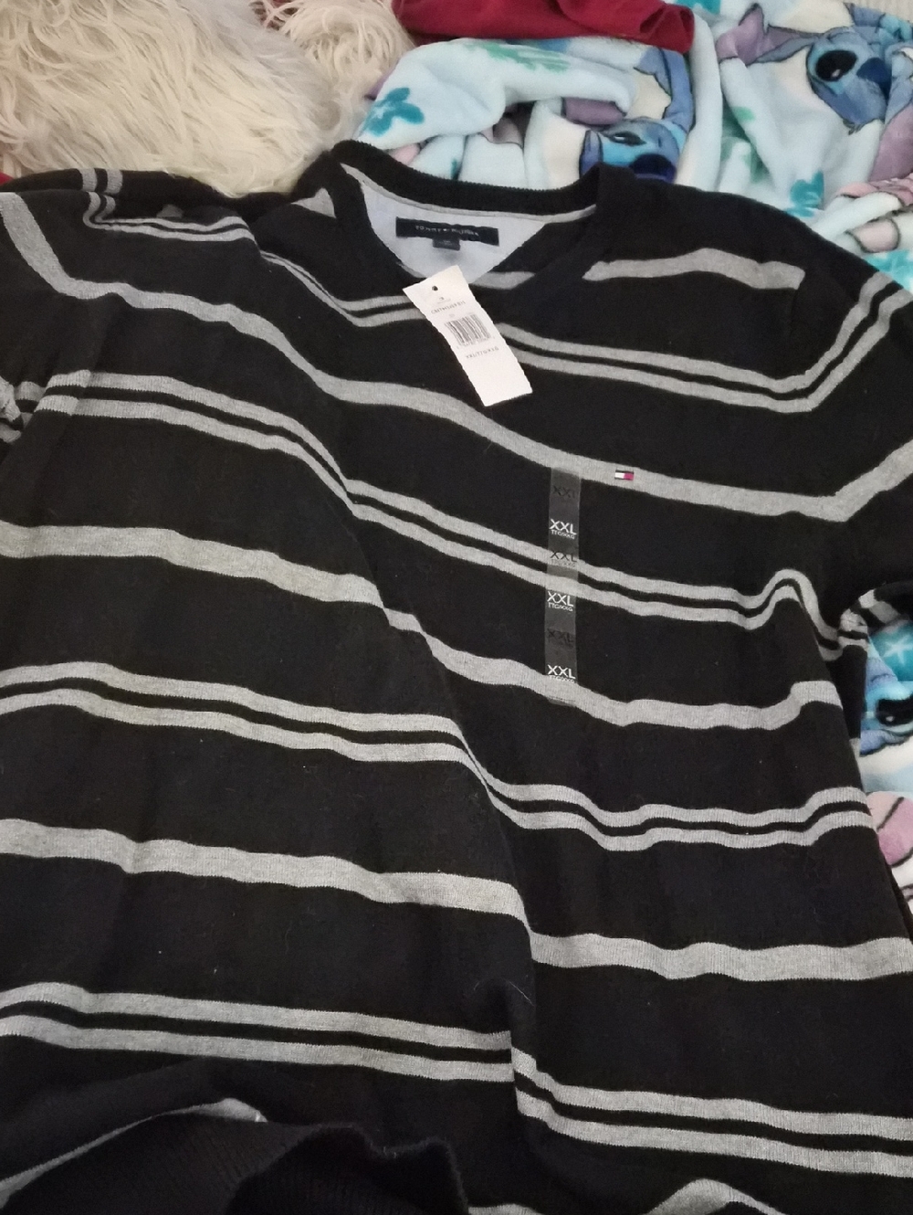 Tommy Hilfiger Black & Gray Striped V-Neck Sweater